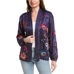 Johnny Was Workshop  Floral Embroidered Purple Kimono Jacket